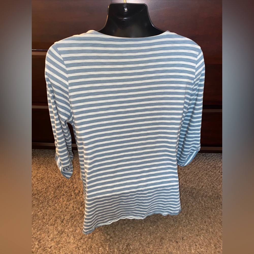 Soft Surroundings Size XS Large Tunic 3/4 Sleeve Blue Striped Shirt - Picture 4 of 6